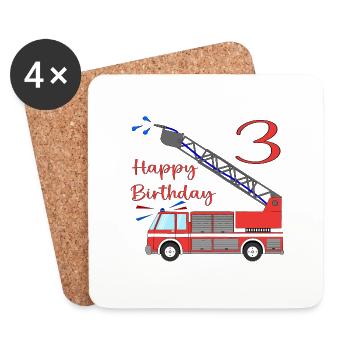 Fire engine Happy Birthday 3 - Coasters (set of 4) - white - Front