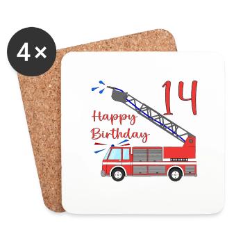 Fire engine Happy Birthday 14 - Coasters (set of 4) - white - Front