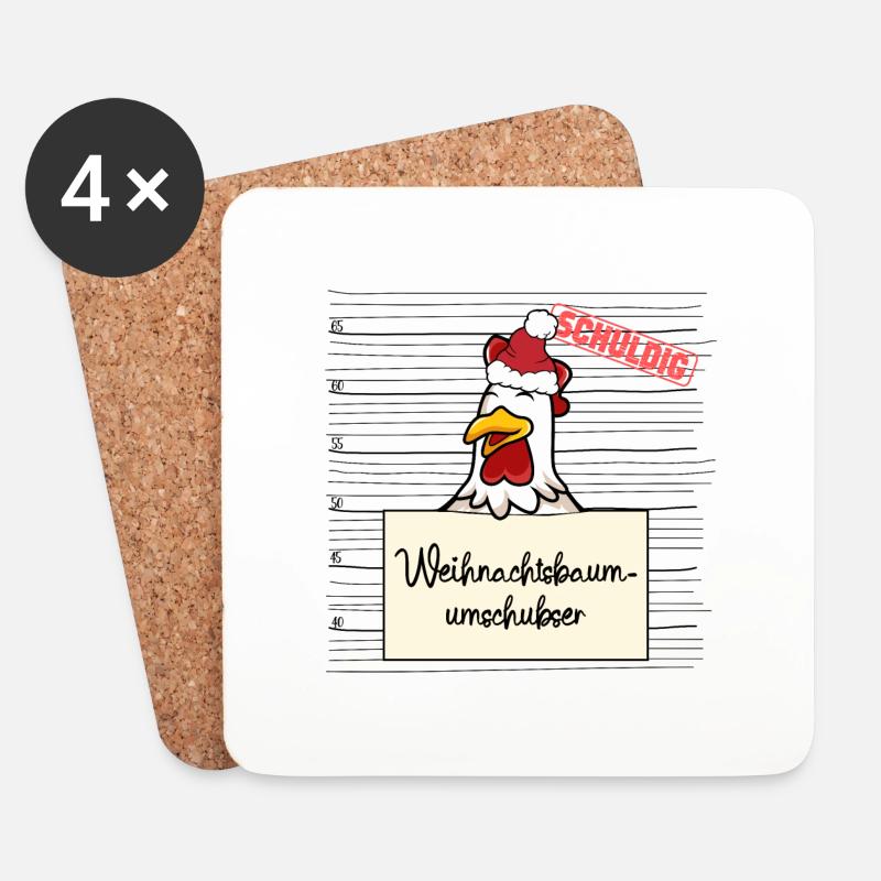 Weihnachtsbaum Umschubser Huhn - Untersetzer (4er-Set) - Weiß