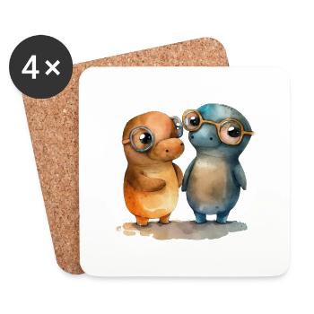 Platypus pair watercolor - Coasters (set of 4) - white - Front