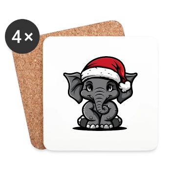 Noël des éléphants - Dessous de verre (lot de 4) - blanc - Devant