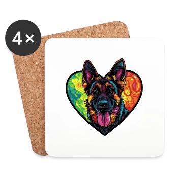 Berger Allemand Chien Coeur Amour - Dessous de verre (lot de 4) - blanc - Devant