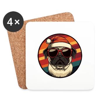 Pug Hund Weihnachten Cool - Untersetzer (4er-Set) - Weiß - Vorne