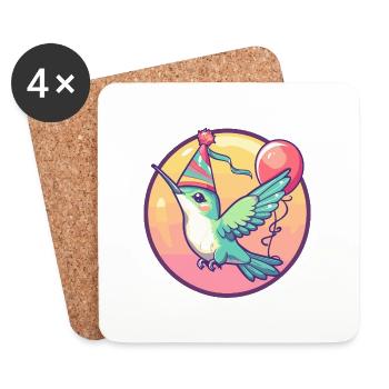 Colibri Oiseau Anniversaire Bande Dessinée - Dessous de verre (lot de 4) - blanc - Devant