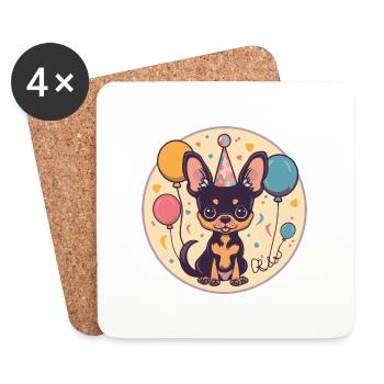 Bande dessinée d’anniversaire de chiens chihuahua - Dessous de verre (lot de 4) - blanc - Devant