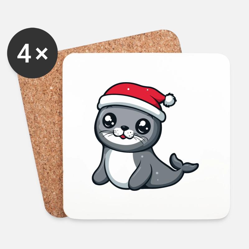 Robbe Tier Weihnachten Christmas - Untersetzer (4er-Set) - Weiß