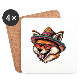 Fox Comic Funny Sombrero - Coasters (set of 4) - white - Front