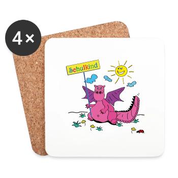 Kleiner Drache ist jetzt ein Schulkind - Untersetzer (4er-Set) - Weiß - Vorne