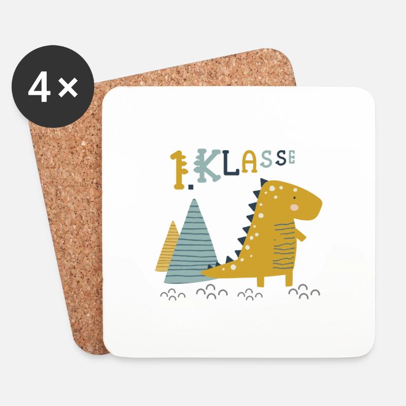 1. Klasse Scandik Dinosauerier zur Einschulung - Untersetzer (4er-Set) - Weiß
