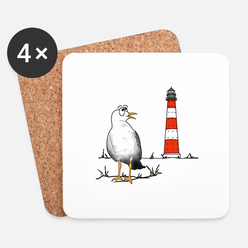 Möwe, Leuchtturm, Meer, bereinigt - Untersetzer (4er-Set) - Weiß