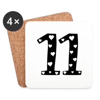 11 Anniversaire avec cœur - Dessous de verre (lot de 4) - blanc - Devant