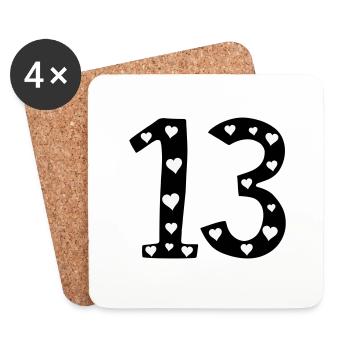 13 anniversaire avec coeur - Dessous de verre (lot de 4) - blanc - Devant