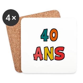 40 ANS. 40e ANNIVERSAIRE. ANNIVERSAIRE 40 ANS. 40 - Dessous de verre (lot de 4) - blanc - Devant