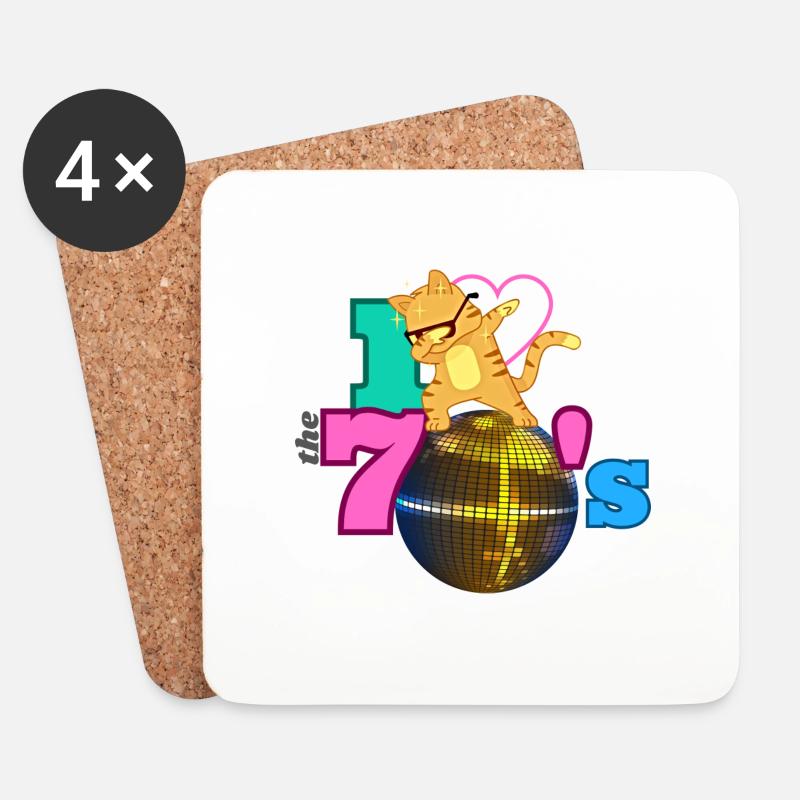 Dabbing Cat I LOVE THE 70's - Untersetzer (4er-Set) - Weiß