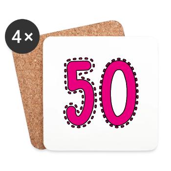 50. 50 ANS. 50e ANNIVERSAIRE. ANNIVERSAIRE 50 ANS. - Dessous de verre (lot de 4) - blanc - Devant