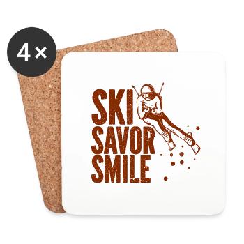 Skiing Snowboard Mountains Holiday Snow Freestyle - Coasters (set of 4) - white - Front