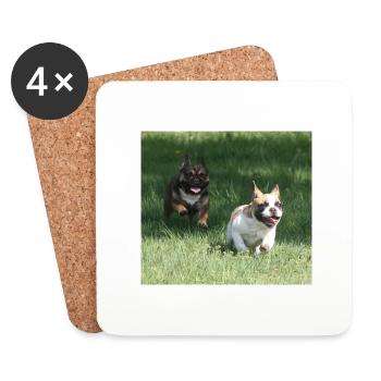 Angel et Wanda nos Français Bulldogs - Dessous de verre (lot de 4) - blanc - Devant