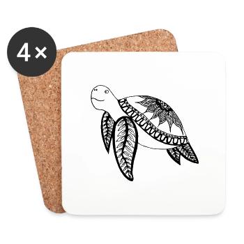 Schildkröte Blume - Untersetzer (4er-Set) - Weiß - Vorne