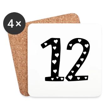 12 birthday with heart - Coasters (set of 4) - white - Front