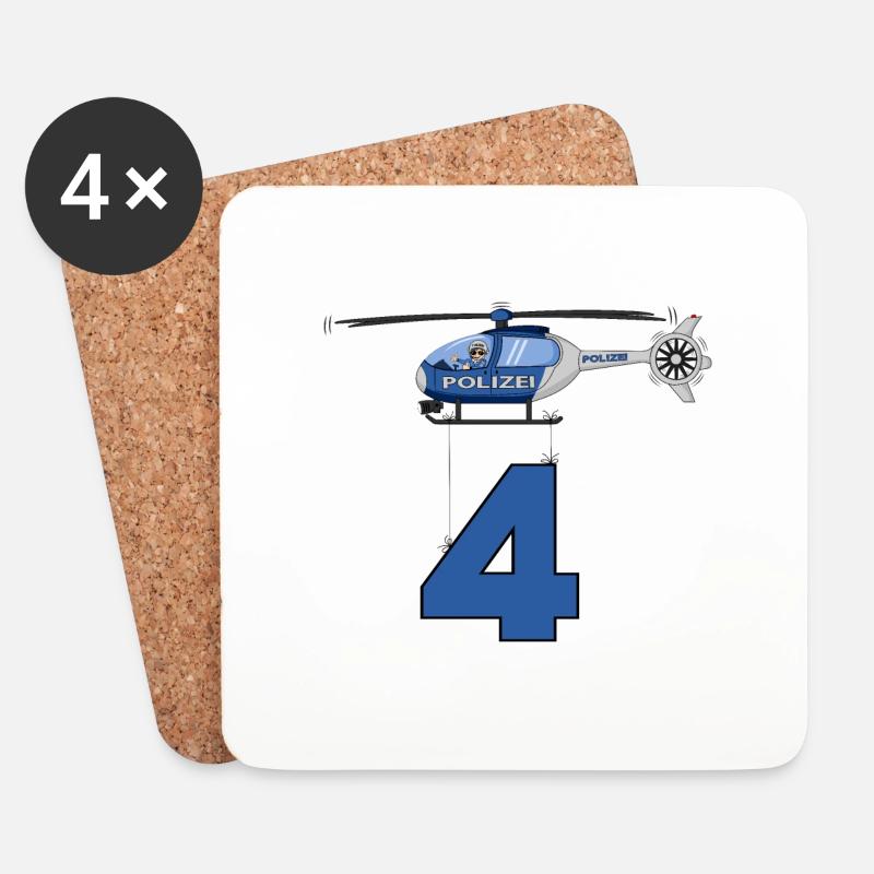 Polizei Hubschrauber 4. Geburtstag - Untersetzer (4er-Set) - Weiß
