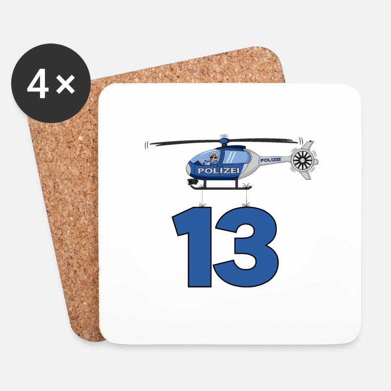 Polizei Hubschrauber 13. Geburtstag - Untersetzer (4er-Set) - Weiß