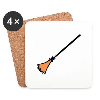 Broom, hand-drawn: cleaning lady, garbage man. - Coasters (set of 4) - white - Front