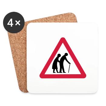 Attention Old gens de passage Signalisation - Dessous de verre (lot de 4) - blanc - Devant