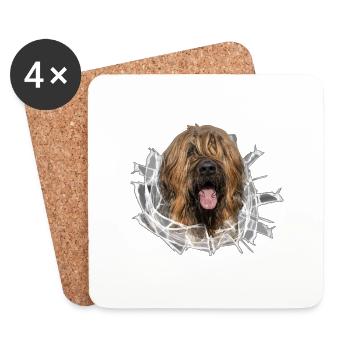 Briard fauve im *Glas-Loch* - Untersetzer (4er-Set) - Weiß - Vorne