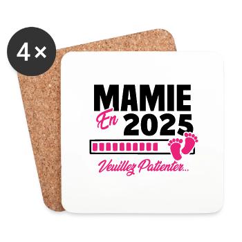Mamie en 2025 / Cadeau future mamie 2025 - Dessous de verre (lot de 4) - blanc - Devant