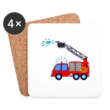 Feuerwehrfahrzeug mit Leiter und Wasser Kinder - Untersetzer (4er-Set) - Weiß - Vorne