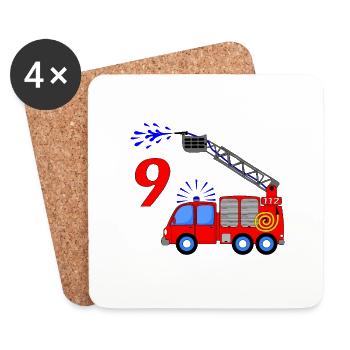 Fire engine 9 birthday children - Coasters (set of 4) - white - Front