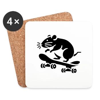 souris skateboard skater silhouette minimaliste - Dessous de verre (lot de 4) - blanc - Devant
