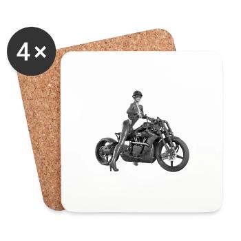 Biker girl, femme sexy avec une moto - Dessous de verre (lot de 4) - blanc - Devant
