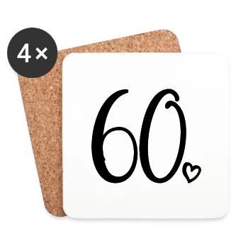 60ème anniversaire Femmes 60 ans Mignon Numéro 60 - Dessous de verre (lot de 4) - blanc - Devant