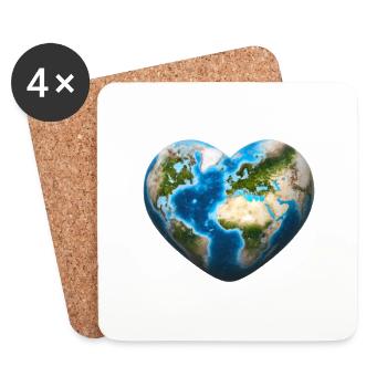 Idée cadeau de planète en forme de cœur de cœur de terre - Dessous de verre (lot de 4) - blanc - Devant