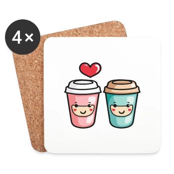 Coffee to go Couple Love Heart Coffee Valentine's Day - Coasters (set of 4) - white - Front