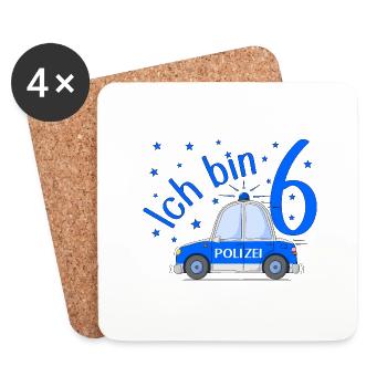 Voiture de Police J’ai 6 Anniversaire Bleu - Dessous de verre (lot de 4) - blanc - Devant
