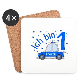 Polizeiauto Ich bin 1 Geburtstag Blau - Untersetzer (4er-Set) - Weiß - Vorne