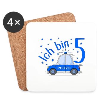 Voiture de Police J’ai 5 Anniversaire Bleu - Dessous de verre (lot de 4) - blanc - Devant