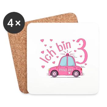 Polizeiauto Ich bin 3 Geburtstag Rosa - Untersetzer (4er-Set) - Weiß - Vorne