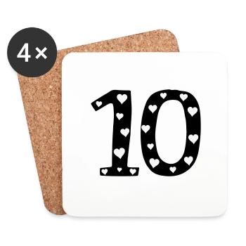 10 anniversaire avec le cœur - Dessous de verre (lot de 4) - blanc - Devant