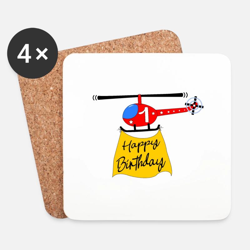 Hubschrauber Happy Birthday 1 - Untersetzer (4er-Set) - Weiß
