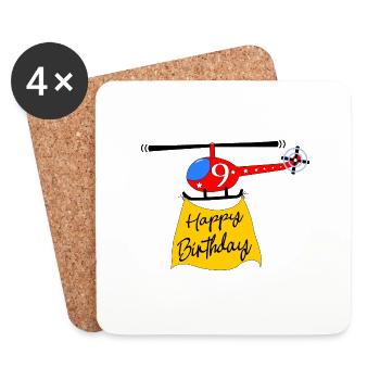 Helicopter Happy Birthday 9 - Coasters (set of 4) - white - Front