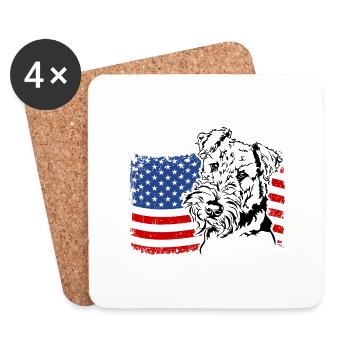 Airedale Terrier US America Flag Wilsigns - Coasters (set of 4) - white - Front
