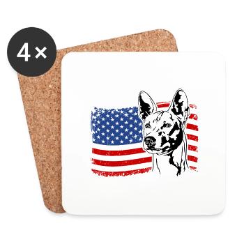 Basenji US Amérique Drapeau Chiens Wilsigns - Dessous de verre (lot de 4) - blanc - Devant