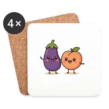Illustration mignonne d’aubergine et de pêche - Dessous de verre (lot de 4) - blanc - Devant