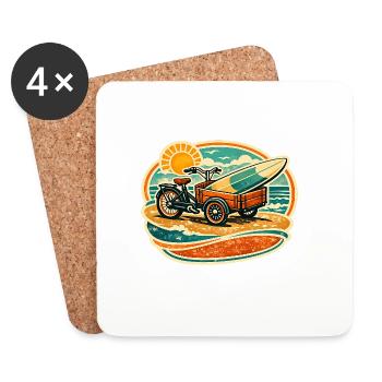 Cart rétro de planche de surf sur la plage Vélo cargo - Dessous de verre (lot de 4) - blanc - Devant