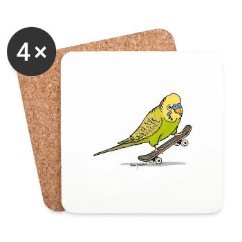 Grüner Wellensittich auf Fingerboard - Untersetzer (4er-Set) - Weiß - Vorne