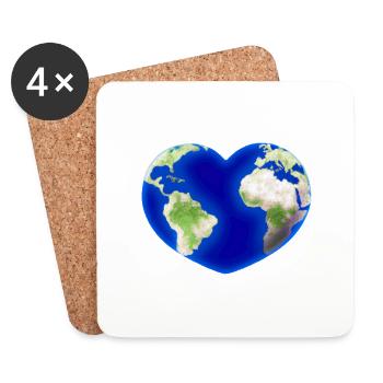 Idée cadeau de la planète Terre en forme de cœur - Dessous de verre (lot de 4) - blanc - Devant