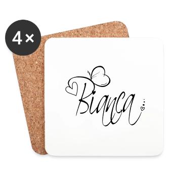 Bianca Name Vorname Mädchen Kalligrafie Dekor - Untersetzer (4er-Set) - Weiß - Vorne